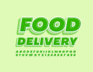 Fototapeta premium Vector modern logo Food Delivery. 3D creative Font. Set of Green Alphabet Letters and Numbers set