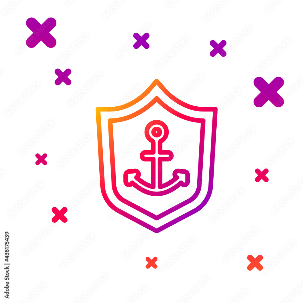 Poster color line anchor inside shield icon isolated on white background. gradient random dynamic shapes. v