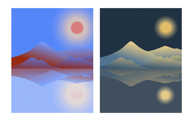 mountain landscape gradient illustration day and night