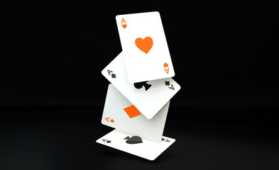 Modern White Black And Orange Four Aces Isolated On The Black Background - 3D Illustration