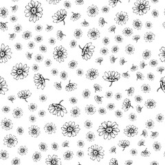 Cute seamless pattern with white chamomiles on a pastel yellow background