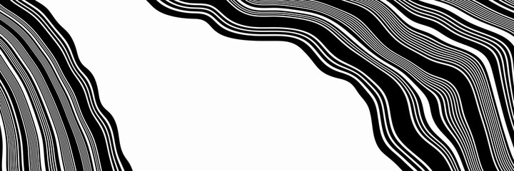 3D rendering. Abstract black and white mountain contour lines. Top view topographic terrain.