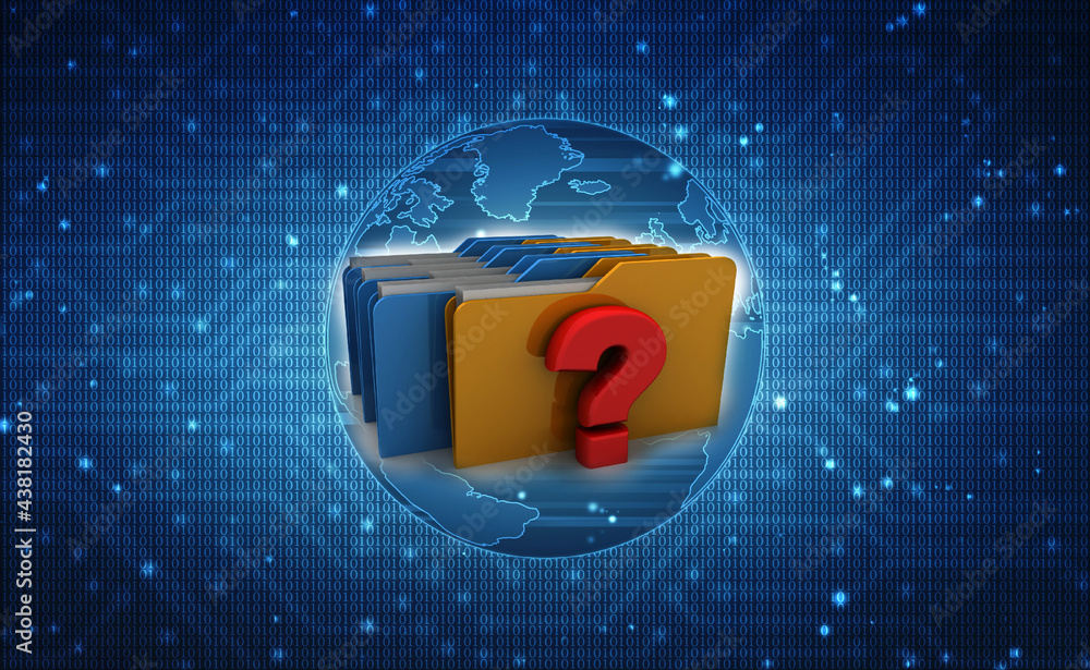 Poster 3d rendering file folder with question symbol