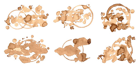 Set Coffee or tea circle spots. Dirty cup splash rings stain or coffee stamp. Illustration for cafe design