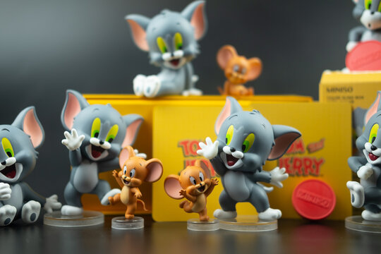 Samut Prakan, Thailand - June 8, 2020 : Tom ＆ Jerry Figure Blind Box. The collections have a total of 6 piece form Miniso shop.