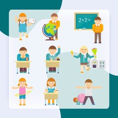 Small children at elementary school lesson characters set isolated vector illustration