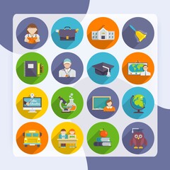School icon flat set with blackboard laptop students isolated vector illustration
