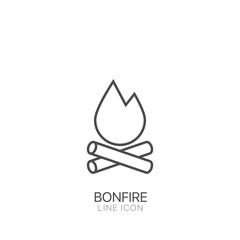 Bonfire outline simple vector icon. Editable stroke