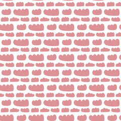 Vector seamless pattern with pink clouds on white background. Hand drawn doodle illustration.