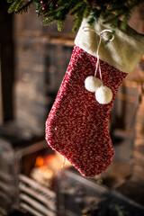 Christmas Stocking by Fireplace