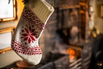 Christmas Stocking by Fireplace