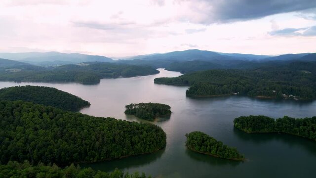 aerial high shot watauga lake tennessee near johnson city tennessee, kingsport, bristol and elizabethton