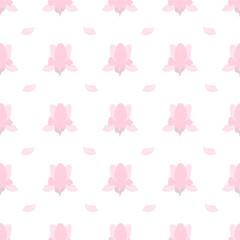 Seamless Pink flower pattern on white background. Beautiful wallpaper Green leaves on branch concept nature Vector Illustration.