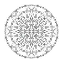 Mandala coloring page. Interlaced and Abstract. Art Therapy. Anti-stress. Vector illustration black and white
