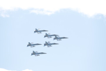 Fighter jet in formation in the sky