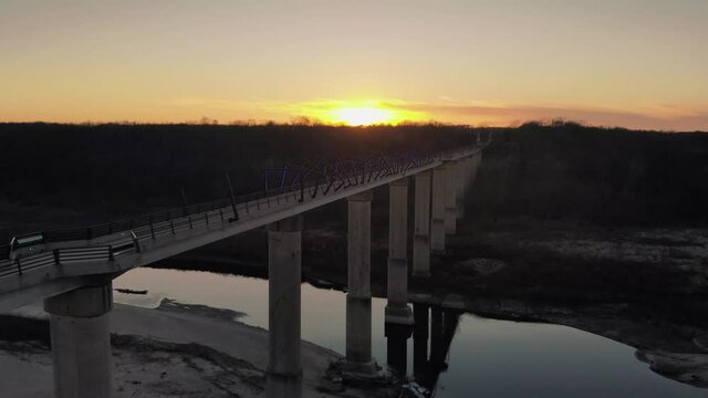 Lights Turn On At The High Tressel Trail Bike Path Bridge In Iowa Near Grainger