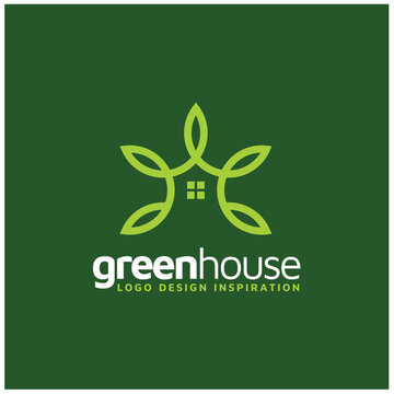 Farm House with Fresh Floral Leaf for Nature Home Garden Cultivate Plantation Logo design