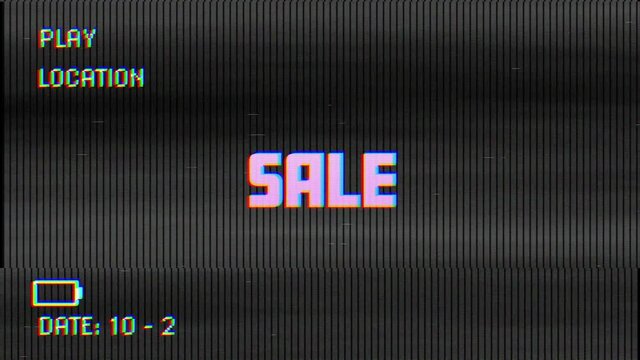 Digital animation of glitch vhs effect over sale text against black background