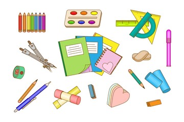 A set of stationery and school supplies.