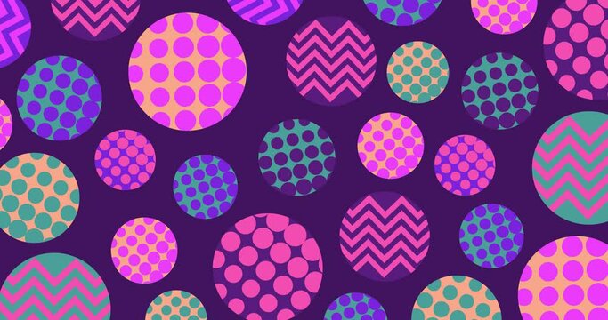 80s geometric shape inside circles rotate in a loop. Zoom in and out motion animation. Horizontal composition, 4k video quality