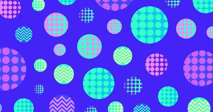 80s geometric shape inside circles rotate in a loop. Zoom in and out motion animation. Horizontal composition, 4k video quality