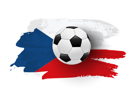 Realistic soccer ball on flag of Czech made of brush strokes. Vector football design element.