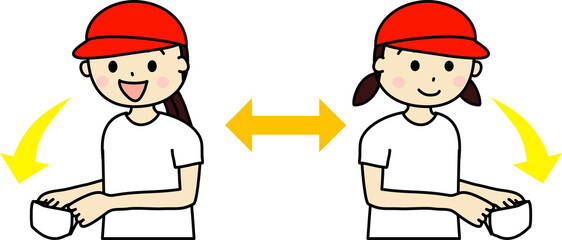 体育の時間に距離をあけてマスクを外す小学生の女の子たち