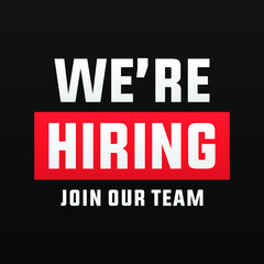 we are hiring modern, creative banner, design concept, social media template, marketing, advertising and communication concept  with white text on a dark  background