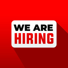 we are hiring modern, creative banner, design concept, social media template, marketing, advertising and communication concept  with white text on a red background. 
