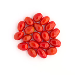 Red small plum tomatoes on white background