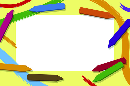 Colored pencils photo frame. Vector illustration for kids.