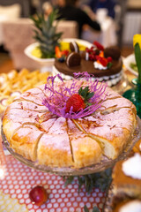 apple biscuit on a buffet table in a restaurant.
