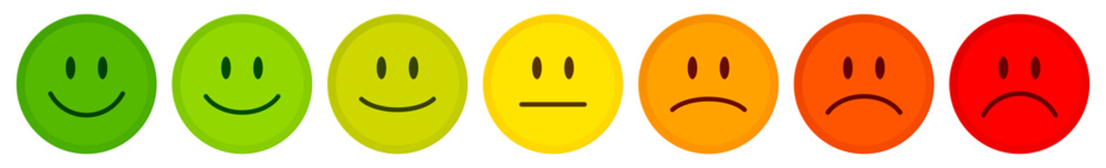 Sieben Feedback Gesichter Grün Zu Rot