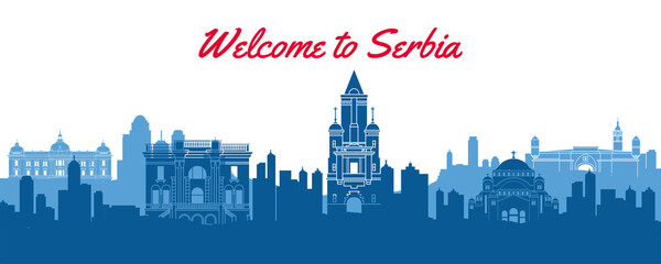 Obraz premium Serbia famous landmarks silhouette style,vector illustration