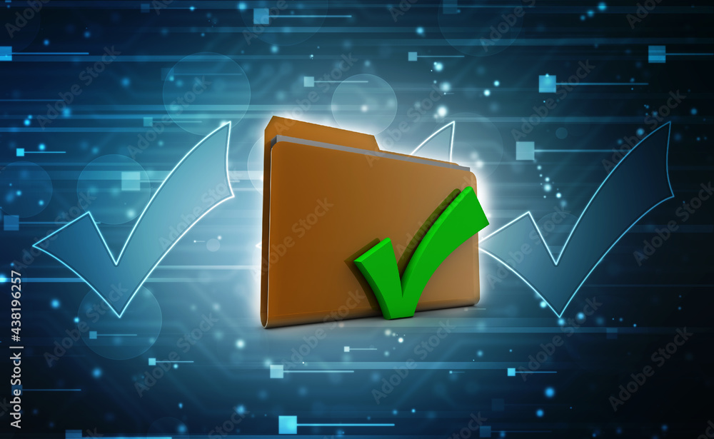 Aufkleber 3d illustration checkbox tick with folder