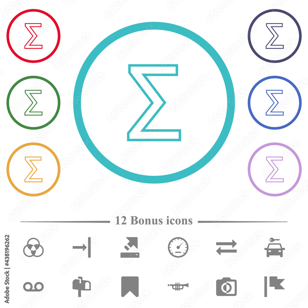 Poster sum symbol flat color icons in circle shape outlines