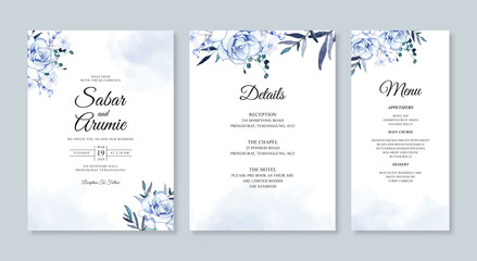 Fototapeta na wymiar Wedding card invitation set template with watercolor flower