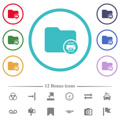 Credit card print record flat color icons in circle shape outlines