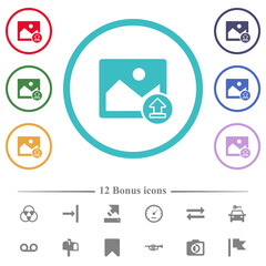 Upload image flat color icons in circle shape outlines