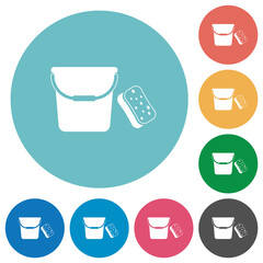 Bucket and sponge flat round icons