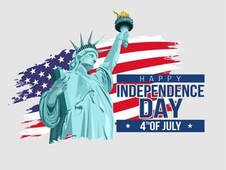 UntitleAmerican national flag colors brushed paint with illustration of Statue of Liberty for 4th of July, happy Independence Day celebration. © Arun