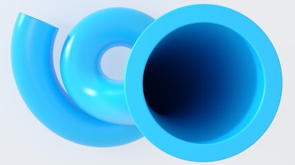 abstract minimal blue pipe bending curve composition 3d render