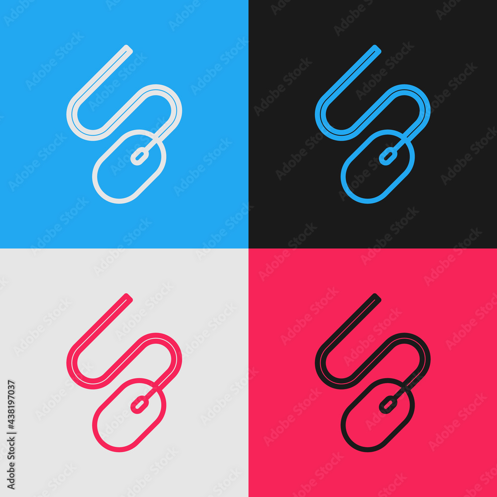 Poster pop art line computer mouse icon isolated on color background. optical with wheel symbol. vector