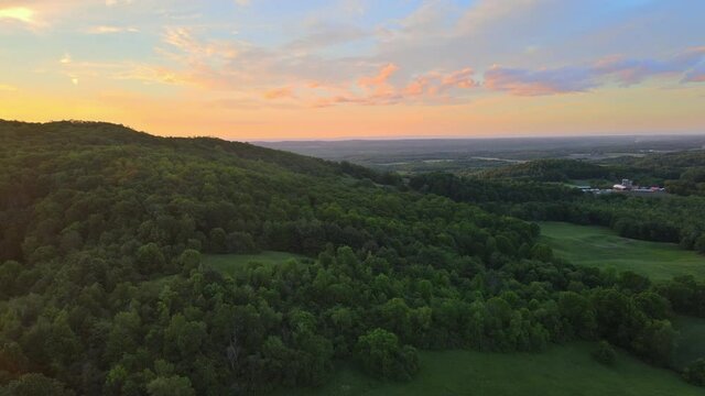 Mountain Pocono upstate new york state landscape with green forest in summer sunset