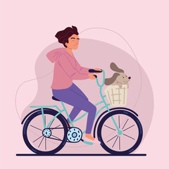 woman on bike with dog