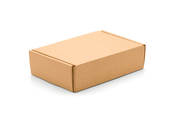 Brown cardboard box isolated on white background. Suitable for packaging.