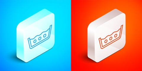 Isometric line Washing under 50 degrees celsius icon isolated on blue and red background. Temperature wash. Silver square button. Vector