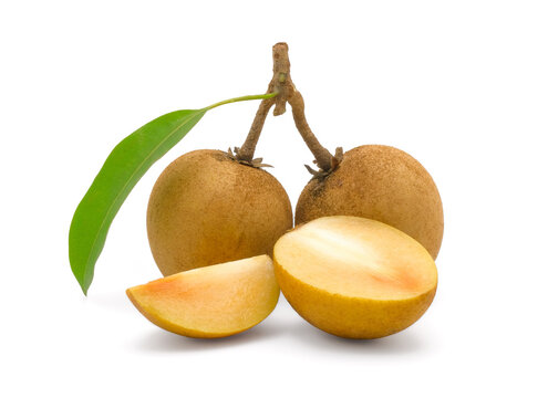 Fresh sapodilla plums isolated on white background.