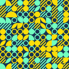 Geometry minimalistic seamless pattern with rectangles, squares, circles, simple shape and figure. Abstract vector design template for web banner, business presentation, corporate identity, fabric pri