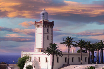 Beautiful Lighthouse of Cap Spartel close to Tanger city and Gibraltar, Morocco in Africa